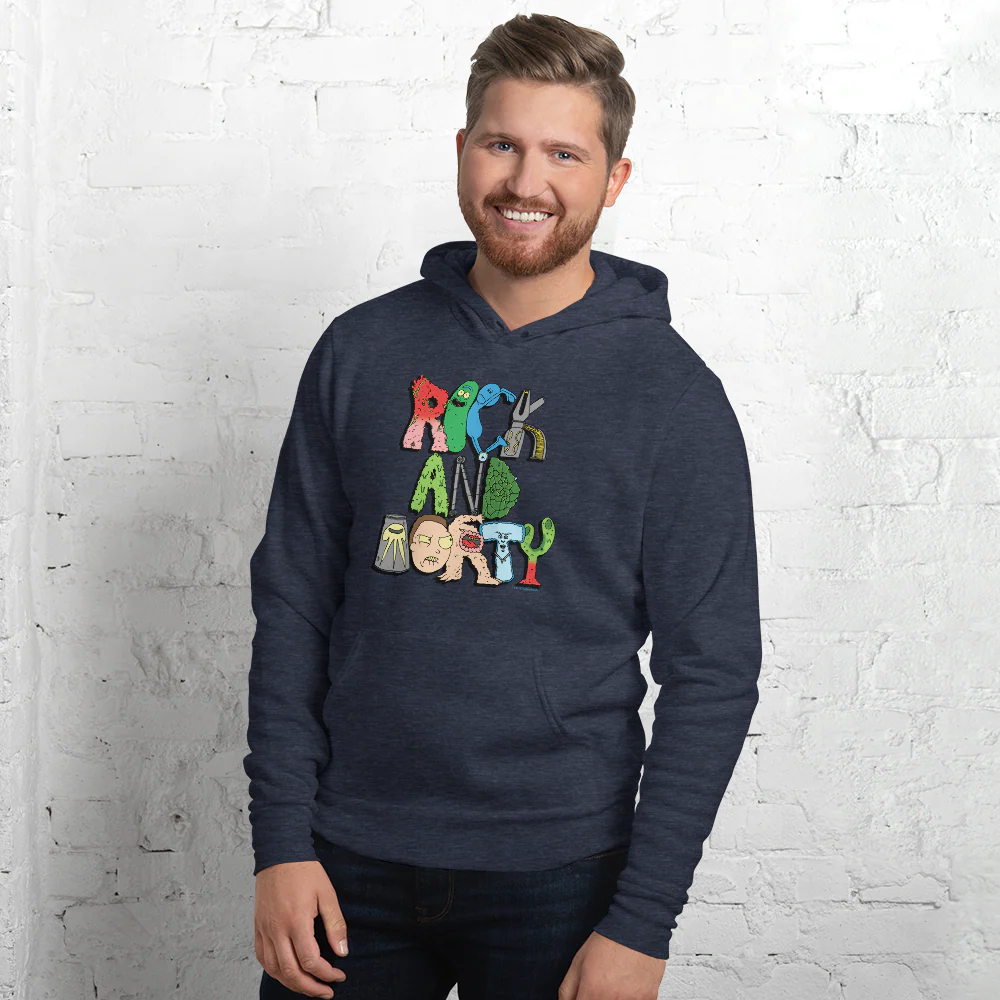 Rick and Morty Word Art Adult Fleece Hooded Sweatshirt - Image 4