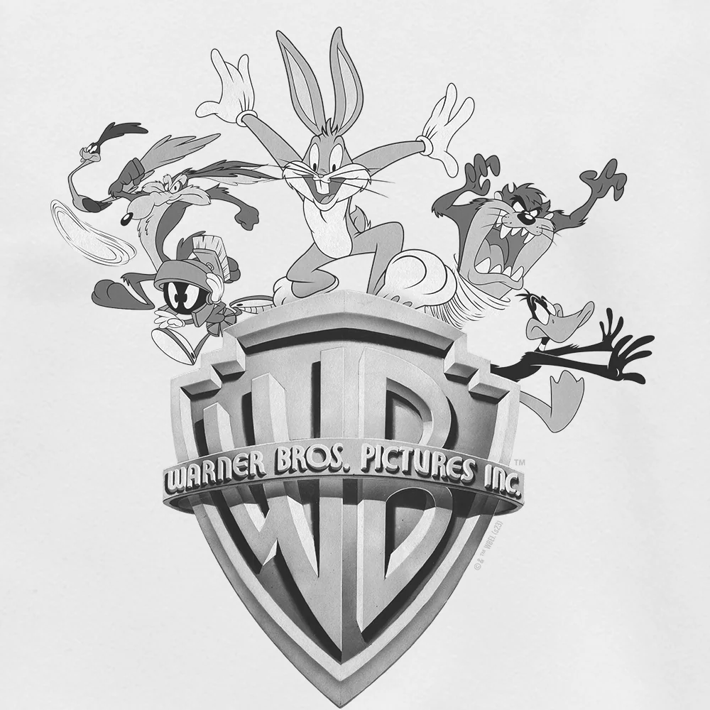 WB 100 Warner Bros Shield Looney Tunes Black & White Fleece Crewneck Sweatshirt - Image 3